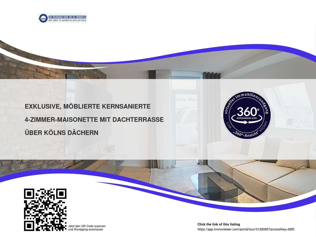 Exklusive, möblierte kernsanierte 4-Zimmer-Maisonette mit Dachterrasse über Kölns Dächern