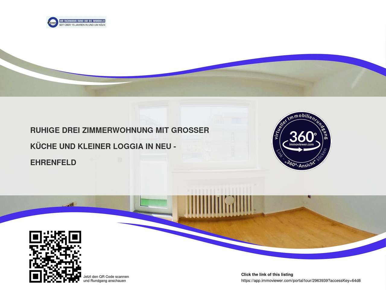 Ruhige Drei Zimmerwohnung mit großer Küche und kleiner Loggia in Neu - Ehrenfeld