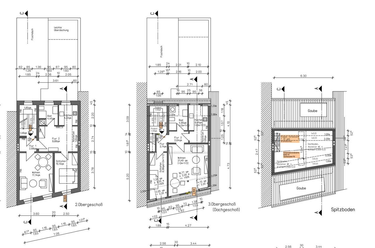 Grundriss 2.OG 3.OG Spitzboden